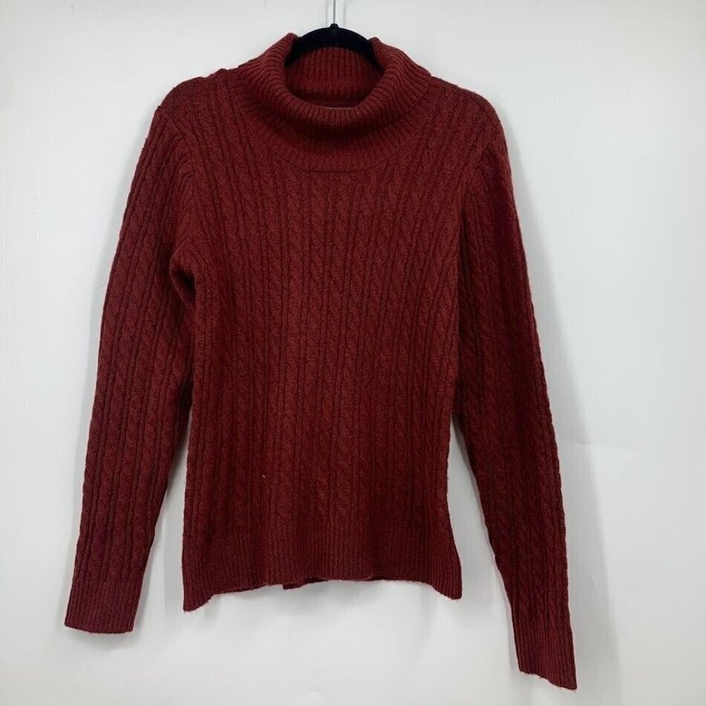 Olivia Sky Women's Cable Knit Key Hole Turtleneck in Heather Burg Sz S NWT